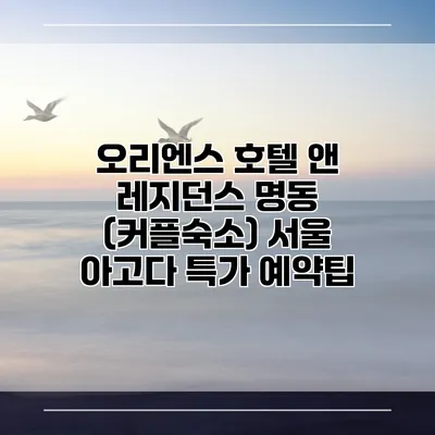오리엔스 호텔 앤 레지던스 명동 (커플숙소) 서울 아고다 특가 예약팁